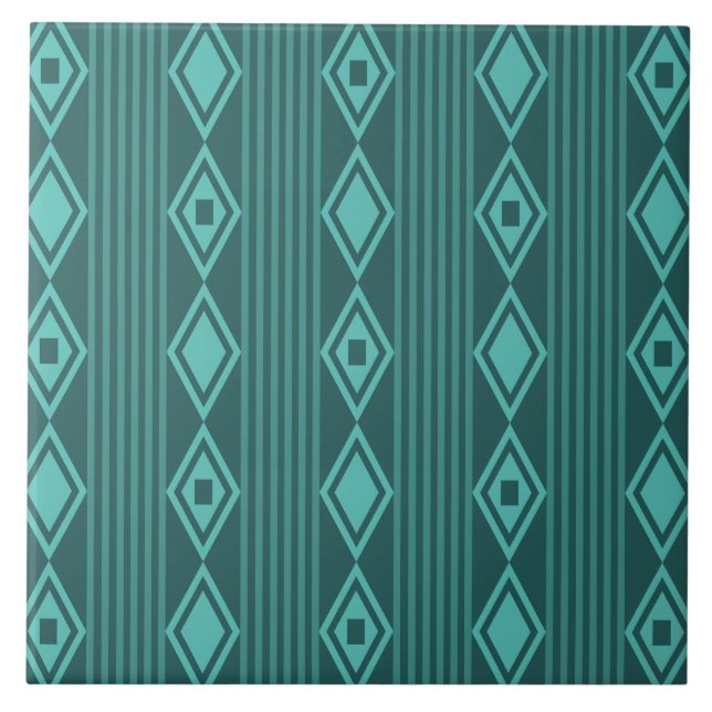 Azulejo Boho Diamonds Stripes Verde azulado (Frente)