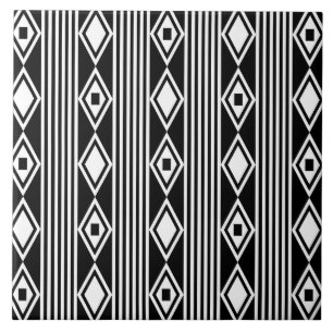 Azulejo Boho Diamonds Stripes White Black