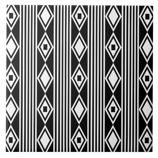 Azulejo Boho Diamonds Stripes White Black (Frente)