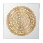 Azulejo Boho Faux Gold Mandala Ornament White<br><div class="desc">Hermoso y lujoso original de Faux Gold Boho Bohemian Mandala Ornament sobre una baldosa de cerámica de fondo blanco. Tenga en cuenta que el oro es un diseño de impresión a color plano y no es un Relieve metalizado de oro real.El color de fondo es personalizable y se puede cambiar...</div>