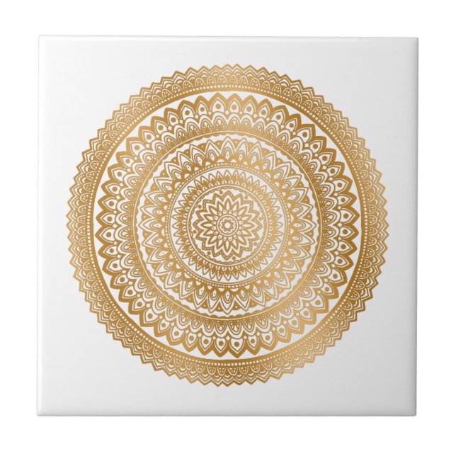 Azulejo Boho Faux Gold Mandala Ornament White (Frente)