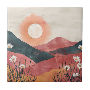 Azulejo Boho Floral Mountain Sunset - Rústica Naturaleza