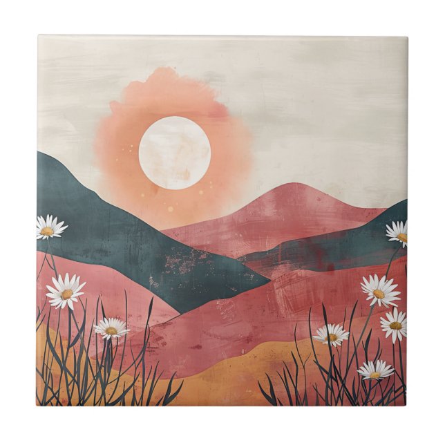 Azulejo Boho Floral Mountain Sunset - Rústica Naturaleza (Frente)