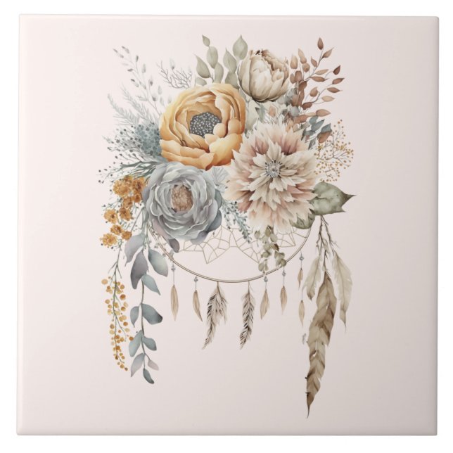 Azulejo Boho Flower Bouquet y Dreamcatcher (Frente)
