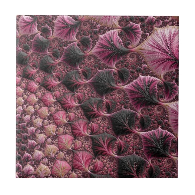 Azulejo Boho Funky Ecléctico Rosa Negro Abstracto Fractal (Frente)