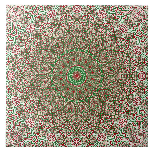 Azulejo Boho Hippie Funky Trippy Ornate Mandala de Navidad (Frente)
