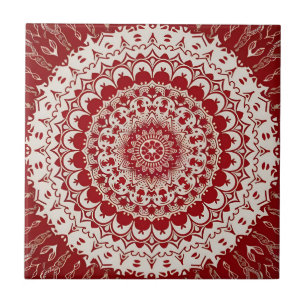 Azulejo Boho Hippie Tibetano inspirado en Mandala Roja