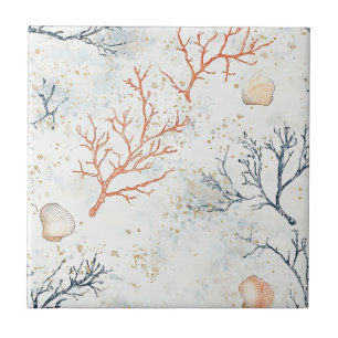 Azulejo Boho Luxe Patrón de Coral Costero Acuarela (2)