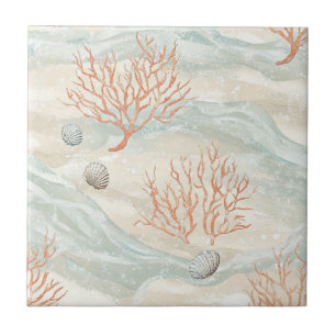 Azulejo Boho Luxe Patrón de Coral Costero Acuarela (3)