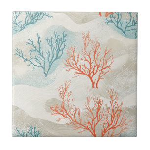 Azulejo Boho Luxe Patrón de Coral Costero Acuarela (6)