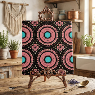 Azulejo Boho Mandala Rosa Turquesa Negro Geométrico Mosaic
