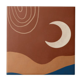 Azulejo Boho Moon Paisaje Arcoíris Óxido Cobre Azul Marrón