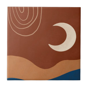 Azulejo Boho Moon Paisaje Arcoíris Óxido Cobre Azul Marrón