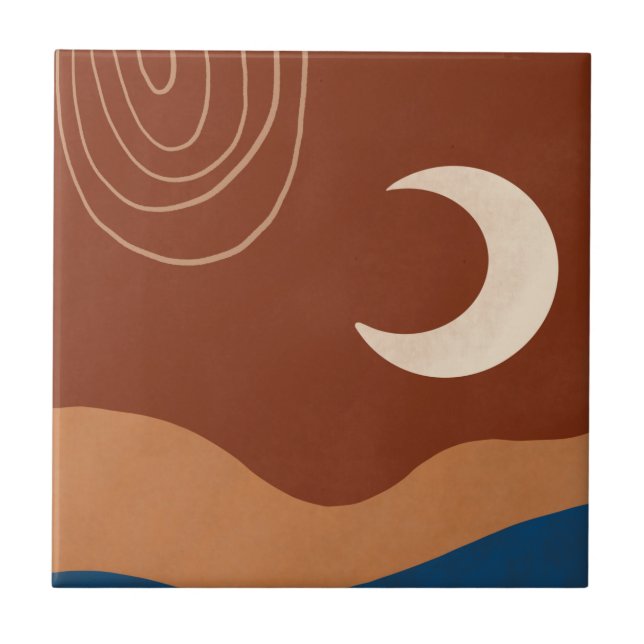 Azulejo Boho Moon Paisaje Arcoíris Óxido Cobre Azul Marrón (Frente)