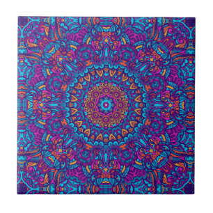 Azulejo Boho morado, Verde azulado, Naranja y amarillo Man
