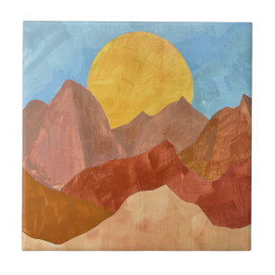 Azulejo Boho Mountain Sunset - Paisaje cálido del tono de