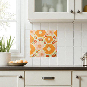 Azulejo Boho Naranja de acuarela botánica Floral