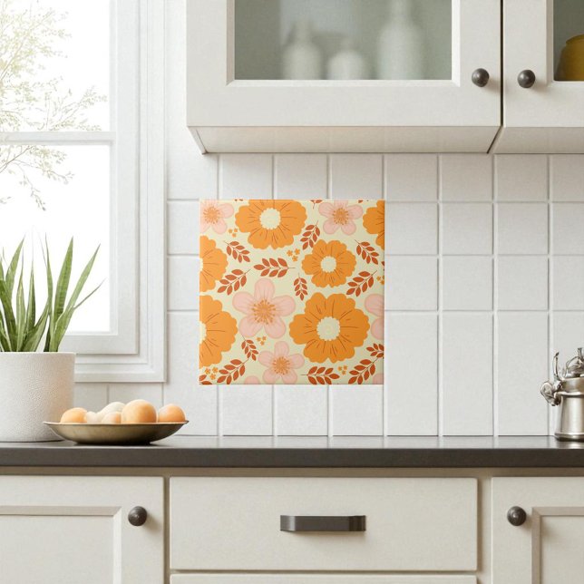 Azulejo Boho Naranja de acuarela botánica Floral (Subido por el creador)