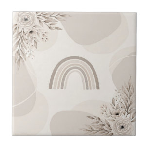 Azulejo Boho Neutral Arcoíris Floral Beige Taupe
