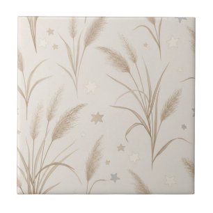 Azulejo Boho Pampas Grass Beige Marrón Patrón de Estrellas