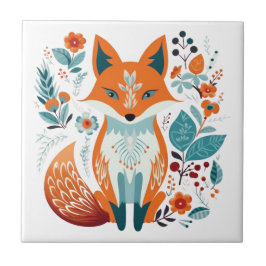 Azulejo Boho Red Fox Scandinavian Folk Art
