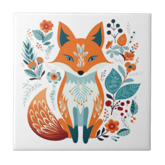 Azulejo Boho Red Fox Scandinavian Folk Art