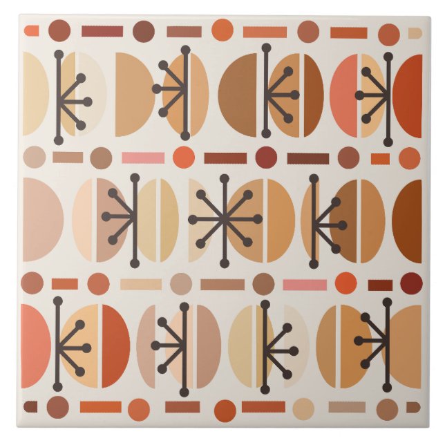 Azulejo Boho Retro Bowls Lines Earth Tones (Frente)