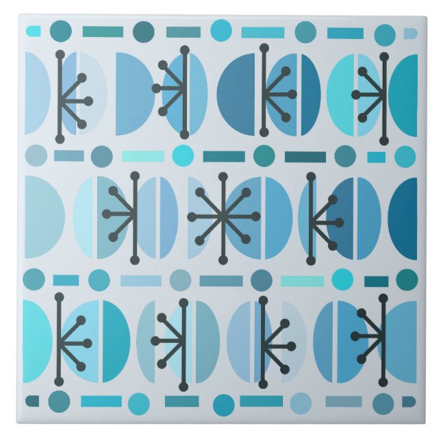 Azulejo Boho Retro Bowls Lines Turquoise (Frente)