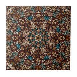 Azulejo Boho ruso marrón, Verde azulado y beige Mandala