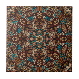 Azulejo Boho ruso marrón, Verde azulado y beige Mandala