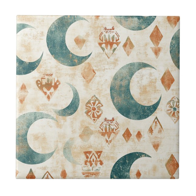 Azulejo Boho Rústico Floral Lunar Botánico Terroso (Frente)