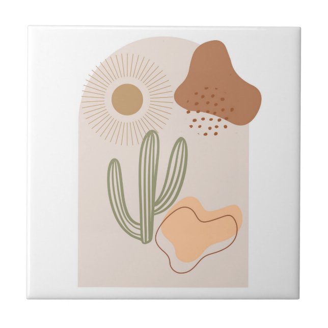 Azulejo Boho Shapes Resumen Beige Terracotta Sun Cactus (Frente)