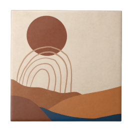 Azulejo Boho Sol Paisaje Arcoíris Óxido Tostado Azul Marró