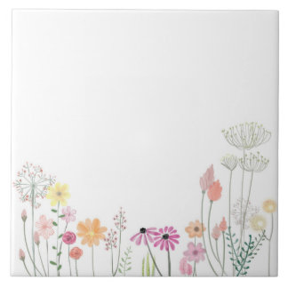 Azulejo Boho Tile Botánico De Cerámica De Flor Silvestre