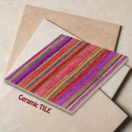 Azulejo Boho Vintage Rojo Violeta Rayas - 