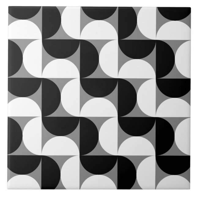 Azulejo Bolas de patrón del siglo medio blanco negro (Frente)