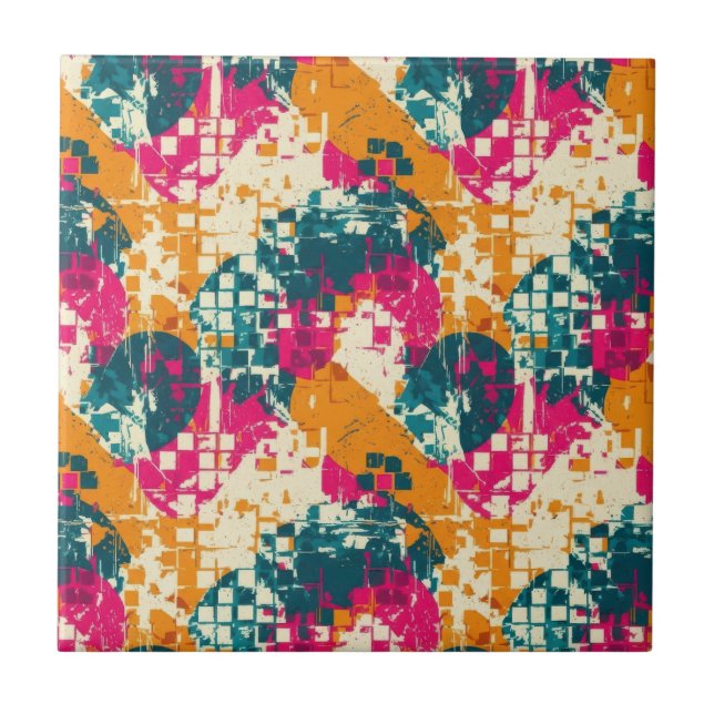 Azulejo Bold Abstract Geometric - Grunge Brush Texture (3) (Frente)