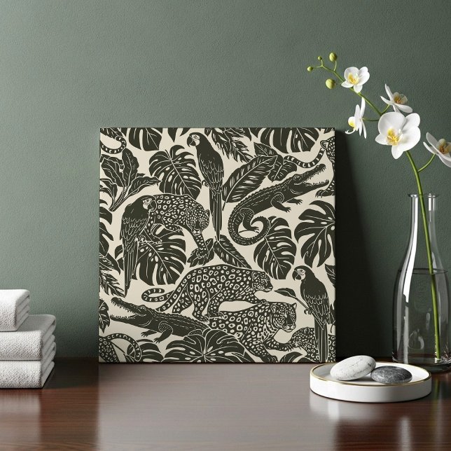 Azulejo Bold Black and Cream Tropical Jungle Animals  (Subido por el creador)