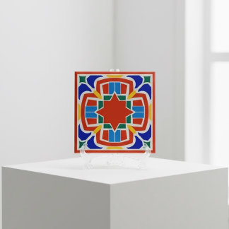 Azulejo Bold Moroccan Star Ceramic Tile Red Orange