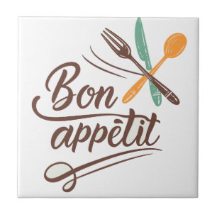 Azulejo Bon Appétit Cocina Decoración Cubertería Ilustraci