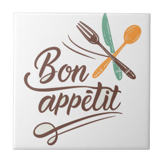 Azulejo Bon Appétit Cocina Decoración Cubertería Ilustraci