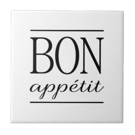 Azulejo BON APPETIT Tipografía de cocina en blanco y negro