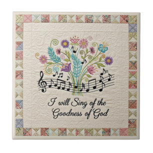 Azulejo Bondad de Dios aspecto acolchado floral música