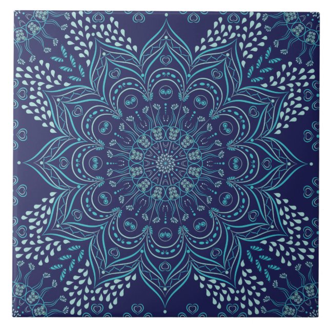 Azulejo Bonita cerámica mandala | azul marino, verde azula (Frente)