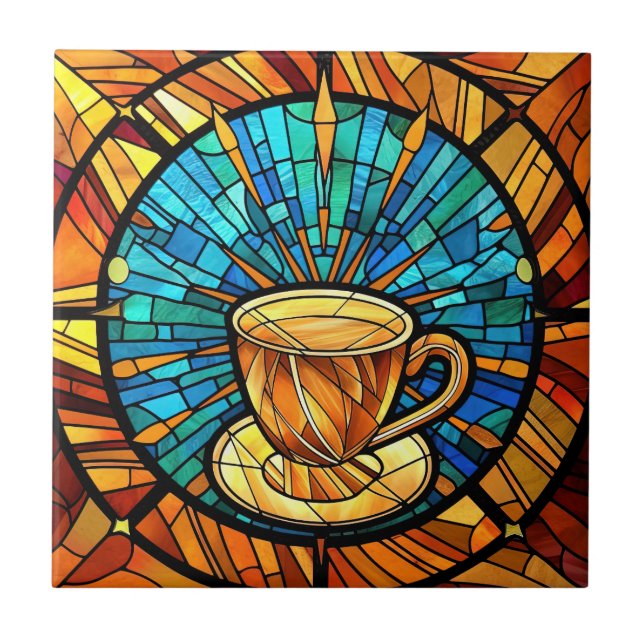 Azulejo bonita cocina de café falsa vidriera  (Frente)