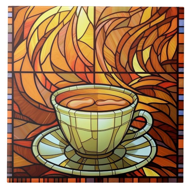 Azulejo bonita cocina de café falsa vidriera  (Frente)