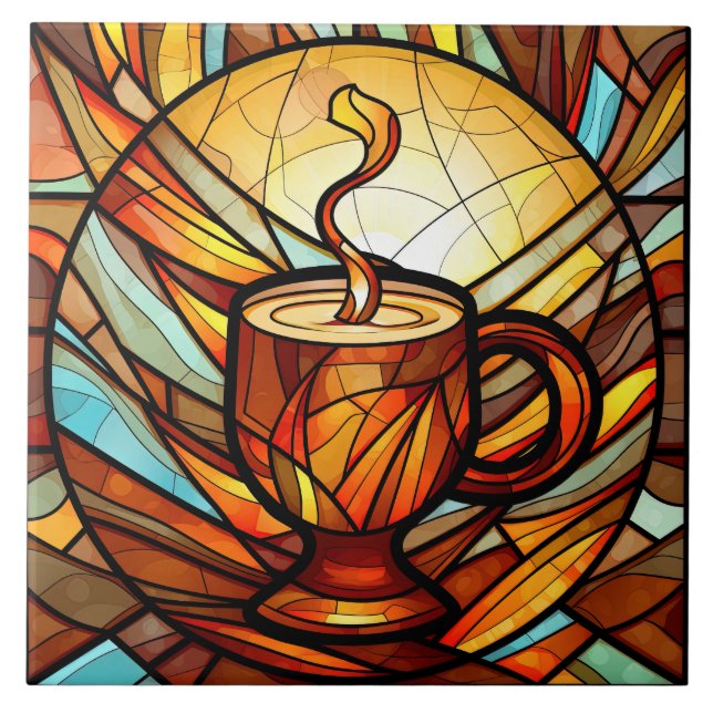 Azulejo bonita cocina de café falsa vidriera  (Frente)