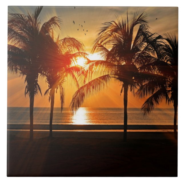 Azulejo Bonita puesta de sol tropical (Frente)
