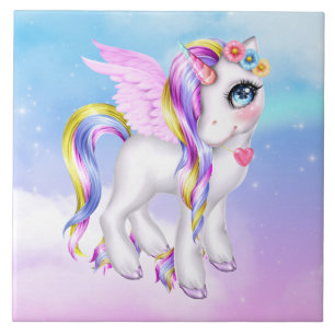 Azulejo Bonita unicornio con barro arco iris y cola