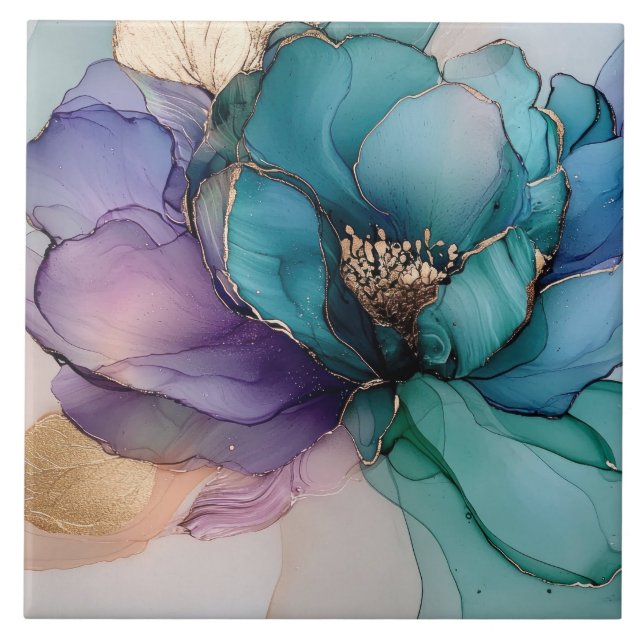 Azulejo Bonito Aqua Blue Purple Gold Floral (Frente)